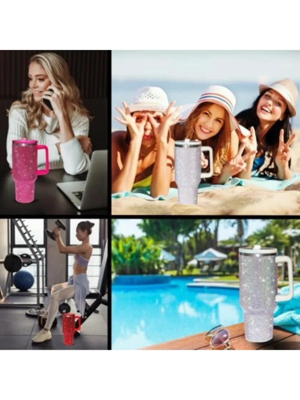 40 Oz Insulated Rhinestone Tumbler with Handle & Flip Straw | Leak Proof Bling